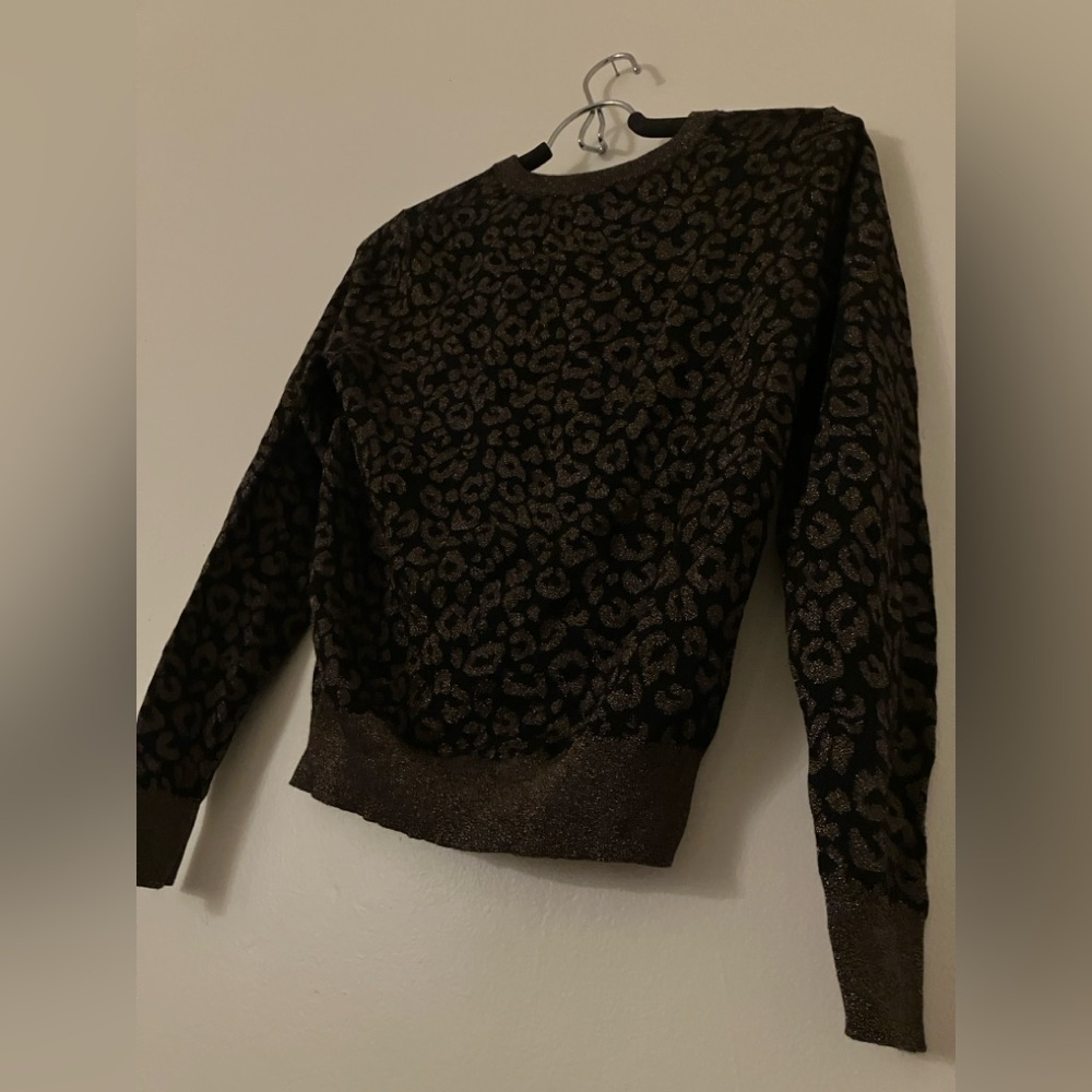 Banana Republic Black and Gold Animal Print Sweater, Women’s Size M